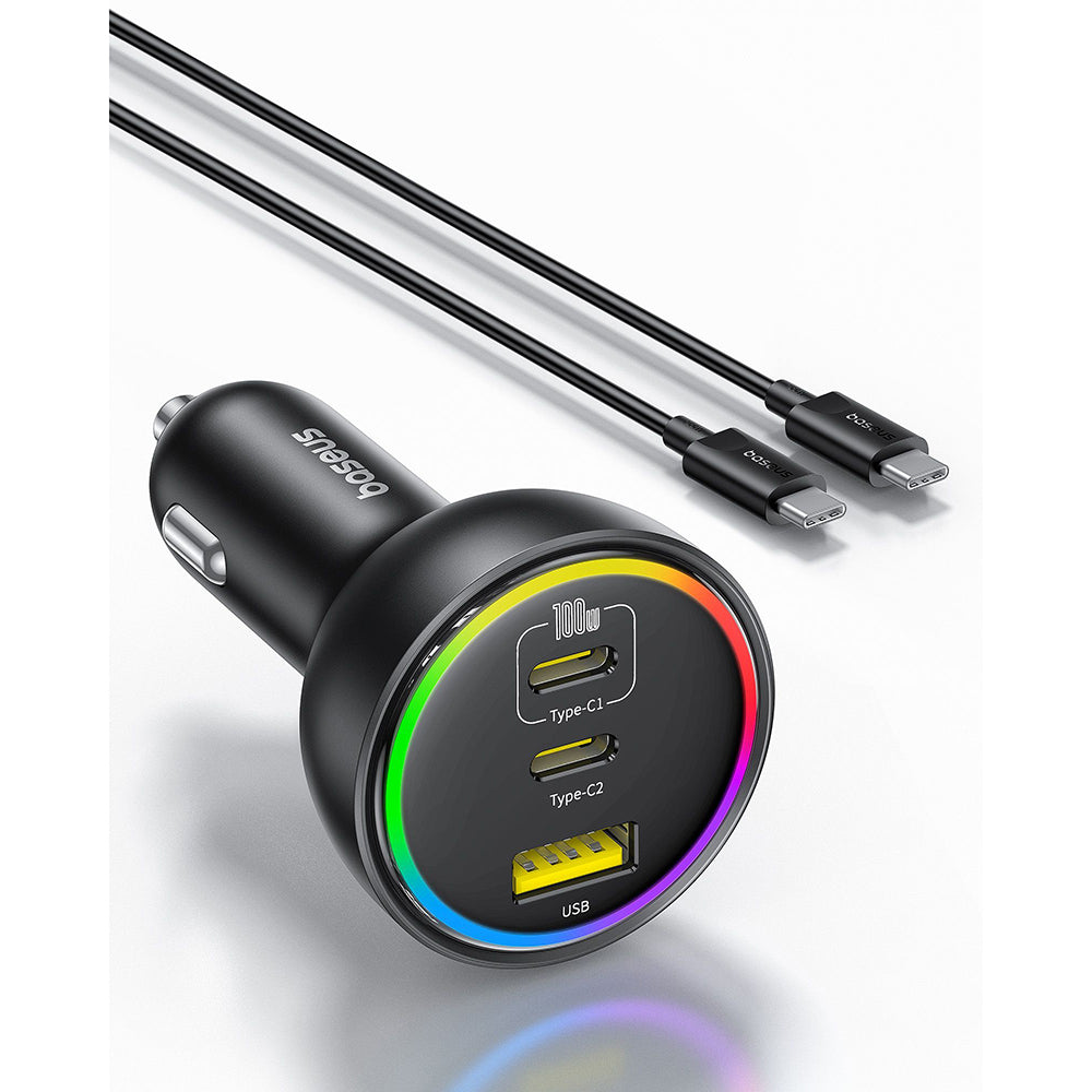 Baseus Car Charger with USB-C Cable, 152.5W, 5A, 1 x USB-A - 2 x USB-C, Black C00036101111-00