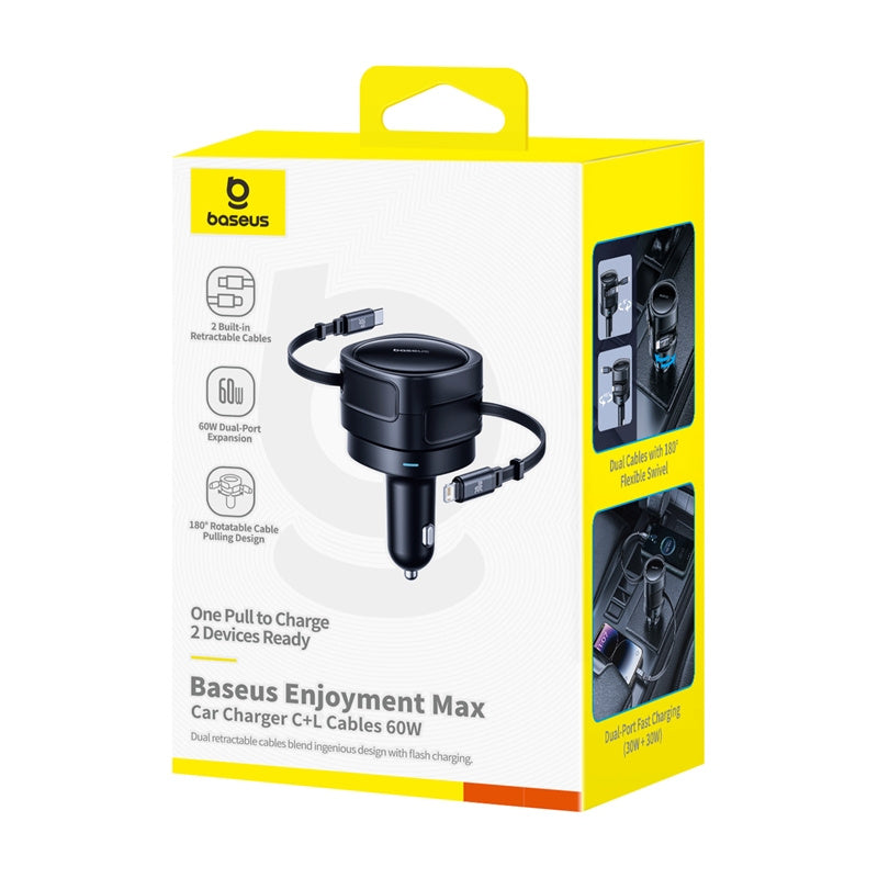 Автомобилен заряден уред с кабел USB-C / Lightning Baseus Enjoyment Max, 60W, 3A, Черен C00035507121-00