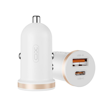 Car Charger with Lightning Cable XO Design CC56, 30W, 3A, 1 x USB-A - 1 x USB-C, White