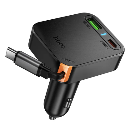 Автомобилен заряден уред с USB-C кабел HOCO NZ18, 65W, 3A, 1 x USB-A - 1 x USB-C, Черен