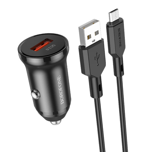Автомобилен заряден уред с microUSB кабел Borofone BZ18, 18W, 3A, 1 x USB-A, Черен