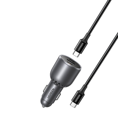 UGREEN EC705 Car Charger with USB-C Cable, 130W, 5A, 1 x USB-A - 2 x USB-C, Gray