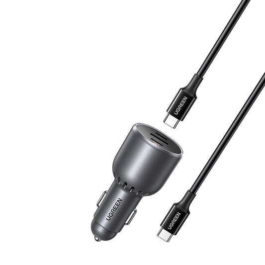 Автомобилен заряден уред с USB-C кабел UGREEN EC705, 130W, 5A, 1 x USB-A - 2 x USB-C, Сив
