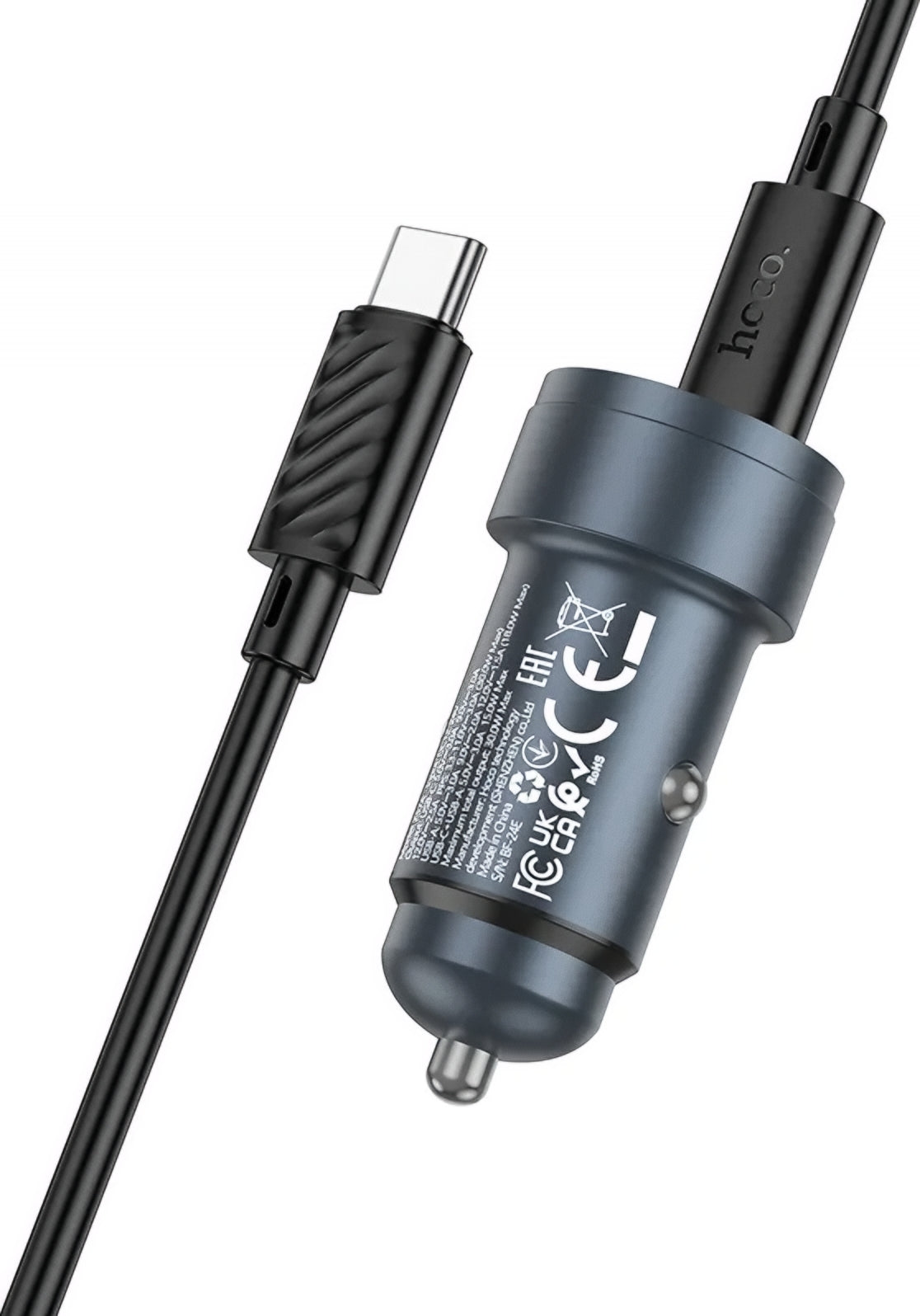 Автомобилен заряден уред с USB-C кабел HOCO Z57A, 30W, 3A, 1 x USB-A - 1 x USB-C, Сив