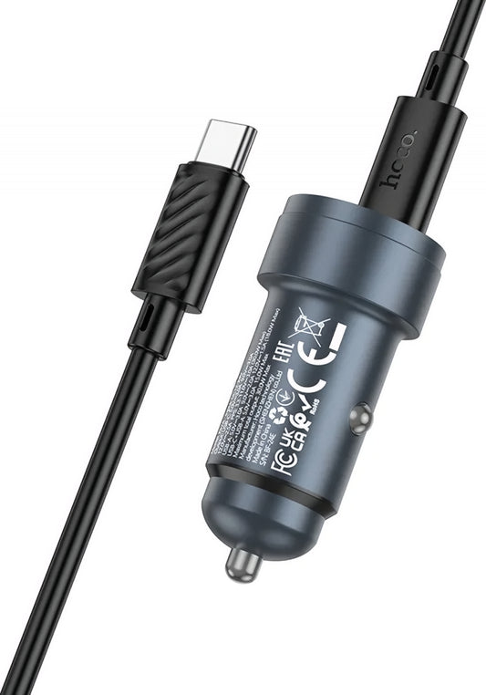Автомобилен заряден уред с USB-C кабел HOCO Z57A, 30W, 3A, 1 x USB-A - 1 x USB-C, Сив