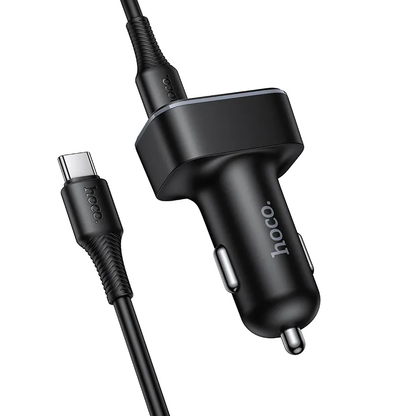 Автомобилен заряден уред с USB-C кабел HOCO Z63B Display, 48W, 3A, 1 x USB-A - 1 x USB-C, Черен