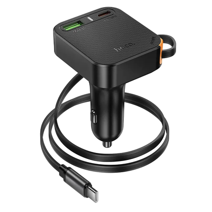 Автомобилен заряден уред с USB-C кабел HOCO NZ18, 65W, 3A, 1 x USB-A - 1 x USB-C, Черен
