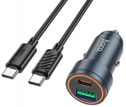 Автомобилен заряден уред с USB-C кабел HOCO Z57A, 30W, 3A, 1 x USB-A - 1 x USB-C, Сив