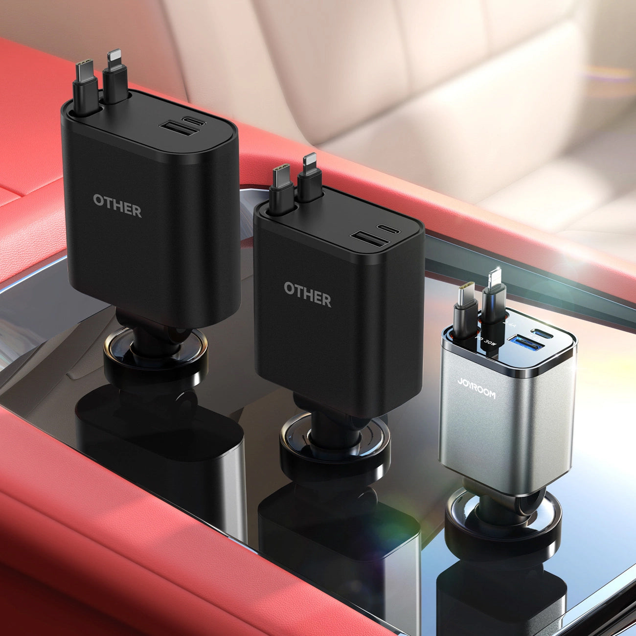 Автомобилен заряден уред с кабел USB-C / Lightning Joyroom JR-CCL05, 30W, 3A, 1 x USB-A - 1 x USB-C, Сив