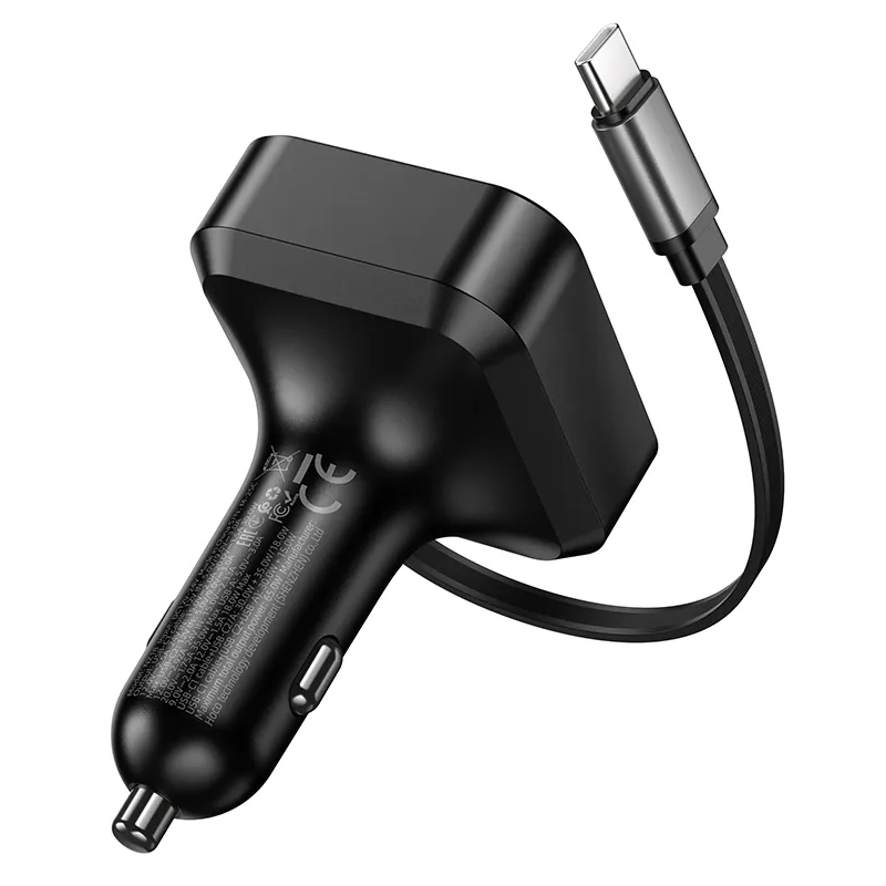 Автомобилен заряден уред с USB-C кабел HOCO NZ18, 65W, 3A, 1 x USB-A - 1 x USB-C, Черен