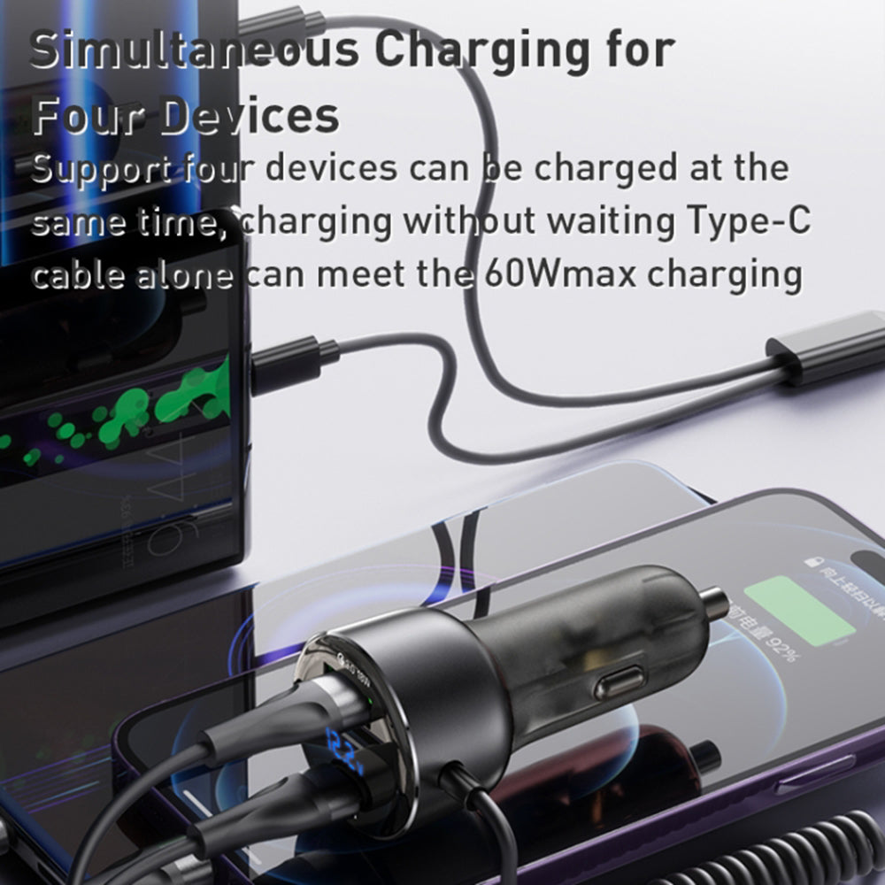 Автомобилен заряден уред с USB-C / Lightning кабел Yesido Y58 Display, 60W, 3A, 1 x USB-A - 1 x USB-C, Сив