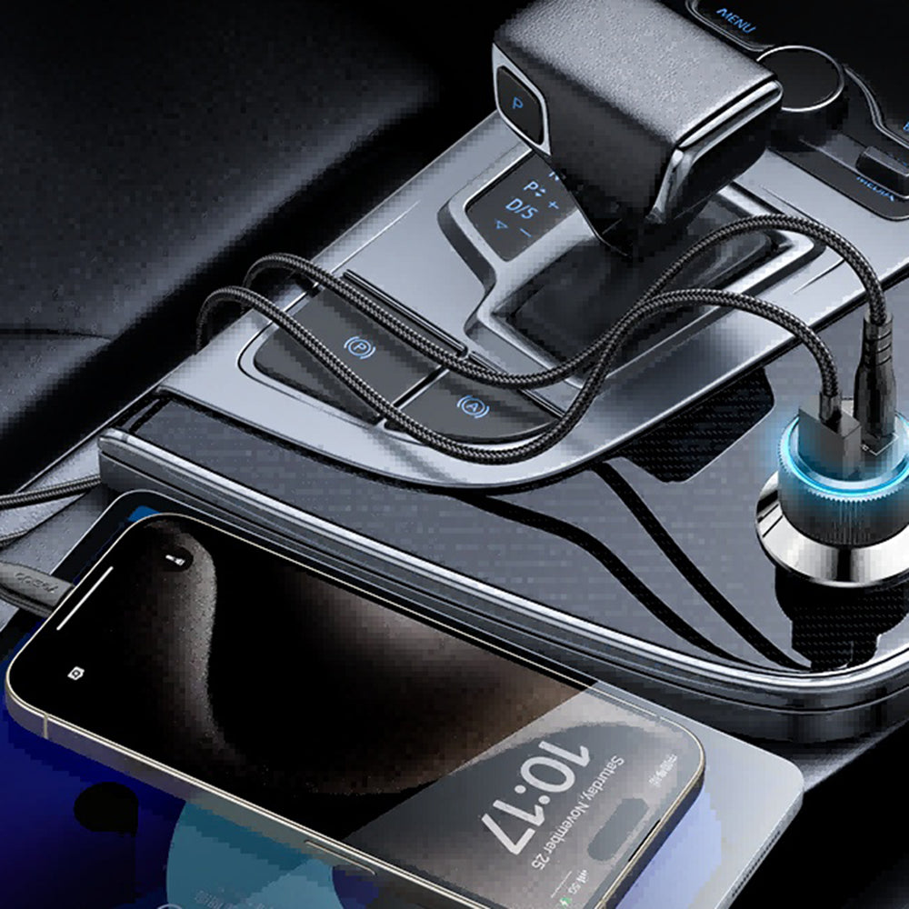 Автомобилен заряден уред с кабел Lightning Yesido Y60, 38W, 3A, 1 x USB-A - 2 x USB-C, Черен