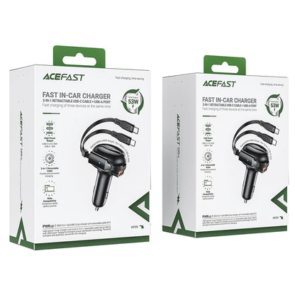 Автомобилен заряден уред с USB-C кабел Acefast B13, 53W, 3A, 1 x USB-A, Черен