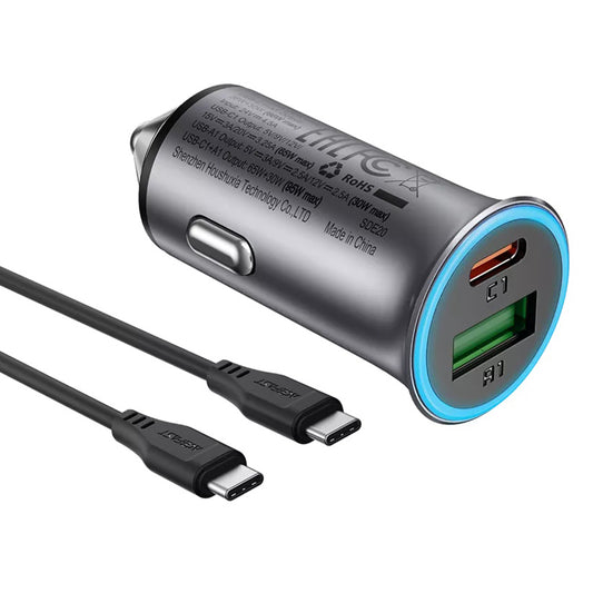 Автомобилен заряден уред с USB-C кабел Acefast B16, 95W, 3.25A, 1 x USB-A - 1 x USB-C, Сив