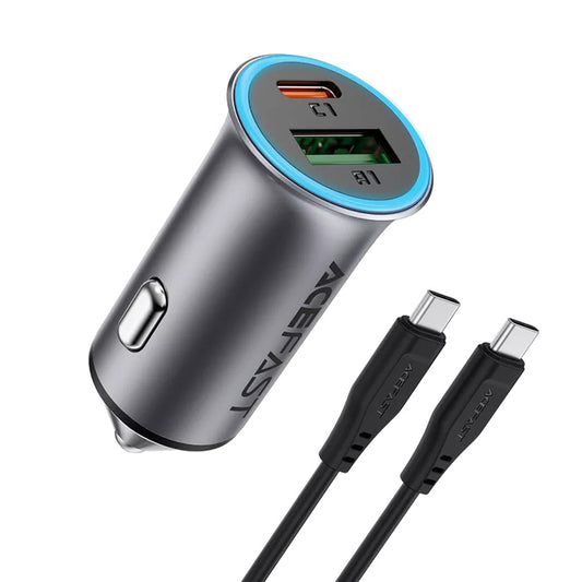 Автомобилен заряден уред с USB-C кабел Acefast B16, 95W, 3.25A, 1 x USB-A - 1 x USB-C, Сив