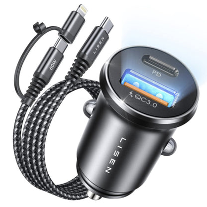 Автомобилен заряден уред с USB-C / Lightning кабел Lisen, 48W, 3A, 1 x USB-A - 1 x USB-C, Черен YL0223080035