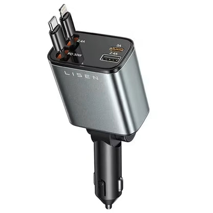 Автомобилен заряден уред с USB-C / Lightning кабел Lisen, 69W, 3A, 1 x USB-A - 1 x USB-C, Черен YL0224040031