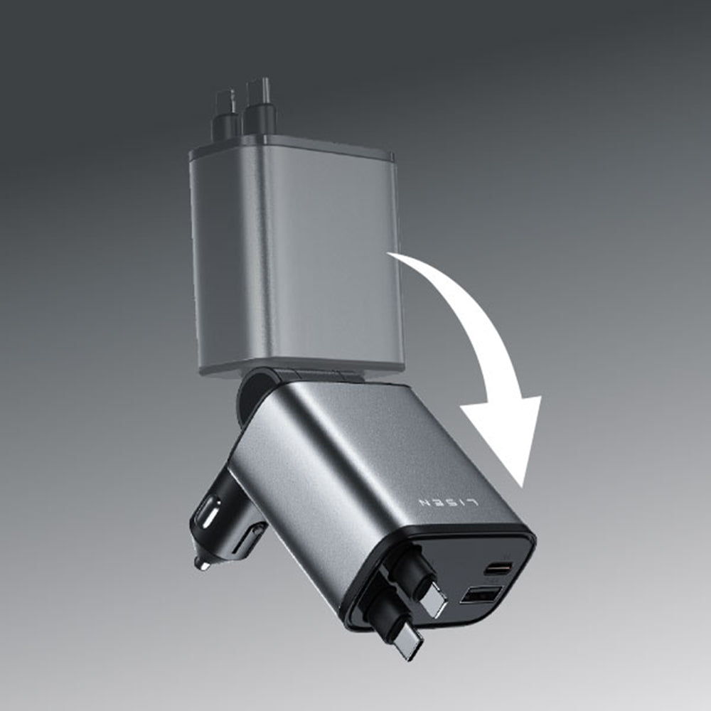 Автомобилен заряден уред с USB-C / Lightning кабел Lisen, 69W, 3A, 1 x USB-A - 1 x USB-C, Черен YL0224040031