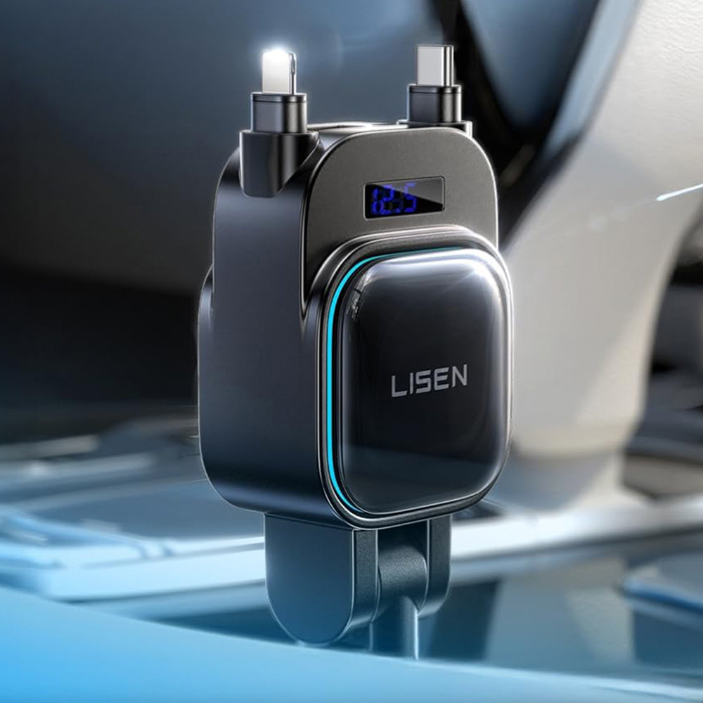 Автомобилен заряден уред с USB-C / Lightning кабел Lisen Display, 96W, 3A, 1 x USB-A - 1 x USB-C, Черен YL0224080017