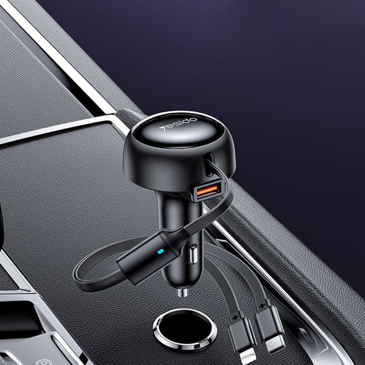 Автомобилен заряден уред с кабел USB-C / Lightning Yesido Y61, 53W, 3A, 1 x USB-A, Черен