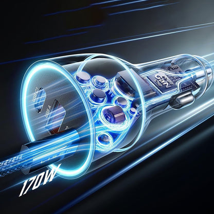 Автомобилен заряден уред с USB-C кабел Lisen, 170W, 5A, 1 x USB-A - 2 x USB-C, Черен YL0224010001