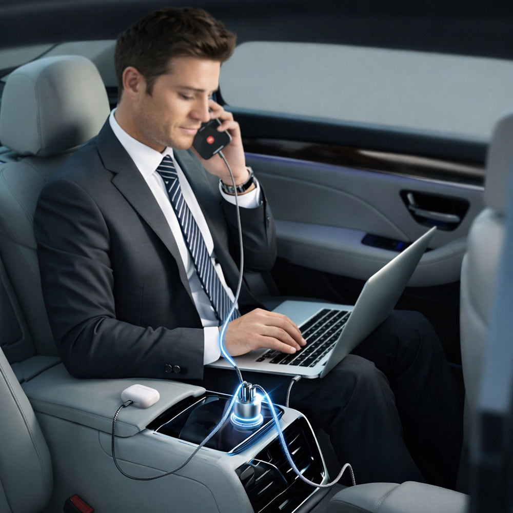 Автомобилен заряден уред с USB-C кабел Lisen, 170W, 5A, 1 x USB-A - 2 x USB-C, Черен YL0224010001