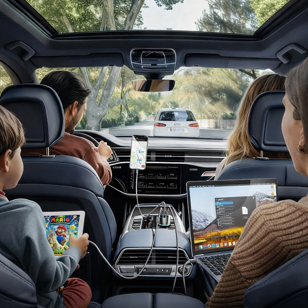 Автомобилен заряден уред с USB-C кабел Lisen, 170W, 5A, 1 x USB-A - 2 x USB-C, Черен YL0224010001