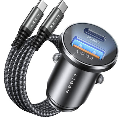 Автомобилен заряден уред с USB-C кабел Lisen, 51W, 3A, 1 x USB-A - 1 x USB-C, Тъмносин YL0223080047
