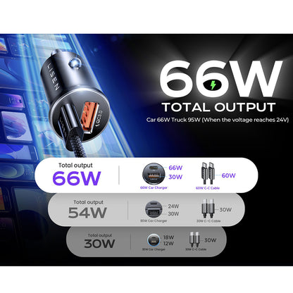 Автомобилен заряден уред с USB-C кабел Lisen, 83W, 3.25A, 1 x USB-A - 1 x USB-C, Сребрист YL0223110003