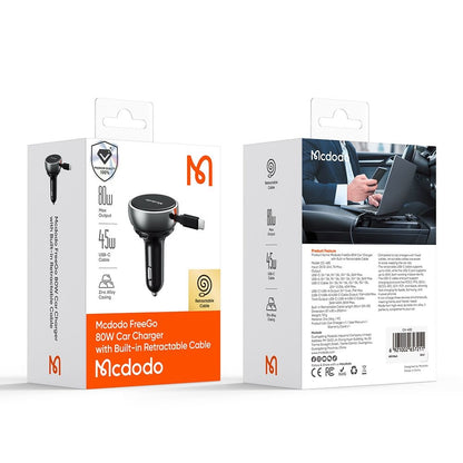 Автомобилен заряден уред с USB-C кабел McDodo CC-4850, 80W, 3A, 1 x USB-A - 1 x USB-C, Черен