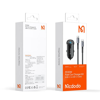 Автомобилен заряден уред с USB-C кабел McDodo CC-7493 Obsidian, 30W, 3A, 1 x USB-C, Черен