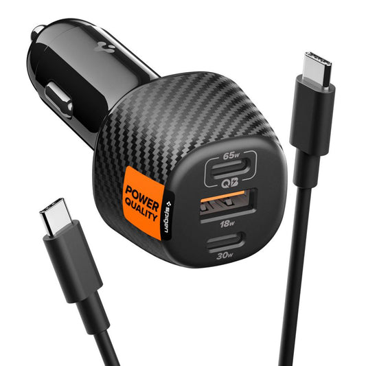 Автомобилен заряден уред с USB-C кабел Spigen EV1133, 113W, 3.25A, 1 x USB-A - 2 x USB-C, Черен