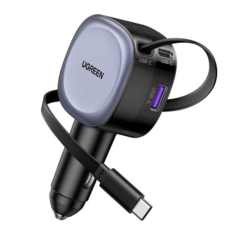 Автомобилен заряден уред с USB-C кабел UGREEN EC601, 75W, 3A, 1 x USB-A - 1 x USB-C, Сив