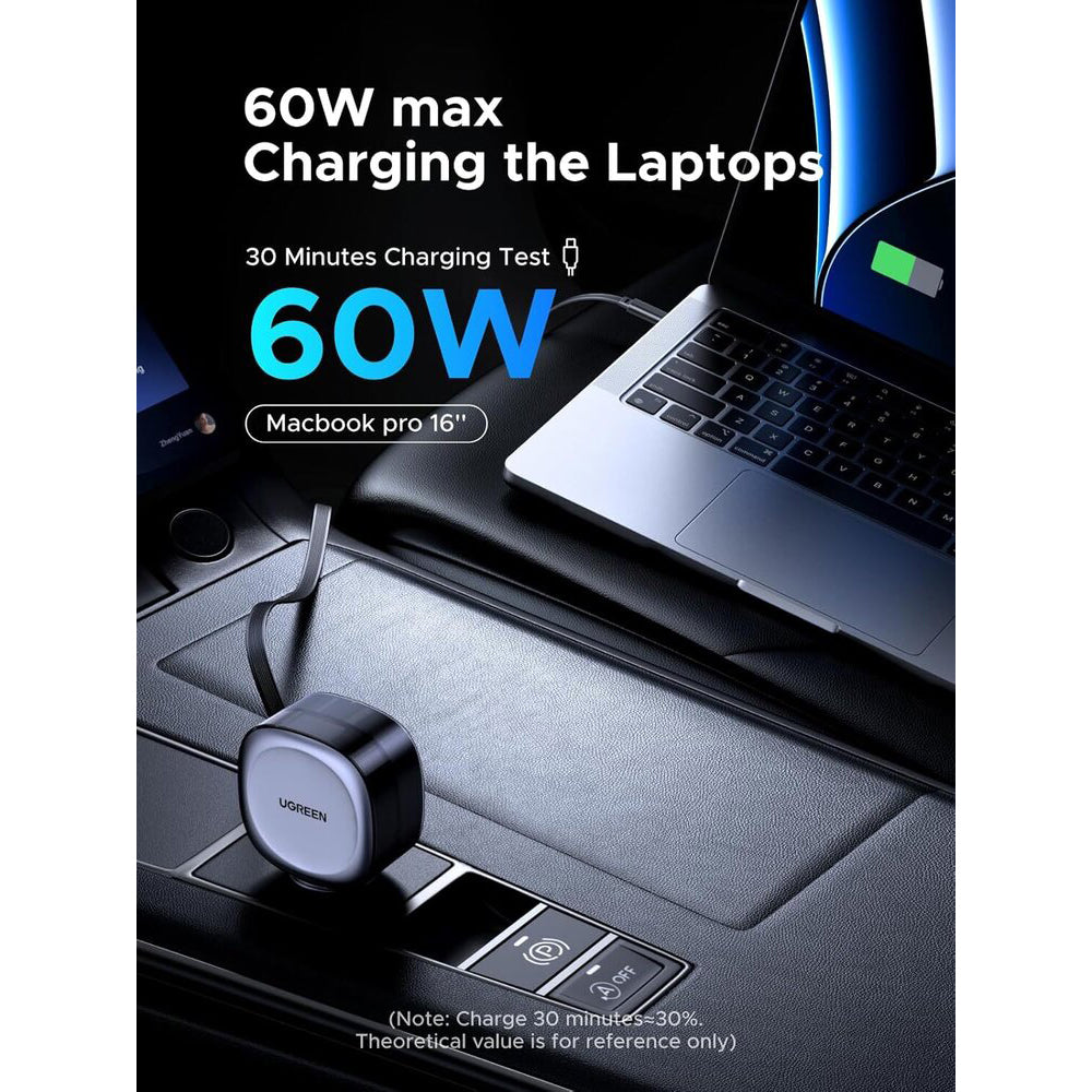 Автомобилен заряден уред с USB-C кабел UGREEN EC601, 75W, 3A, 1 x USB-A - 1 x USB-C, Сив