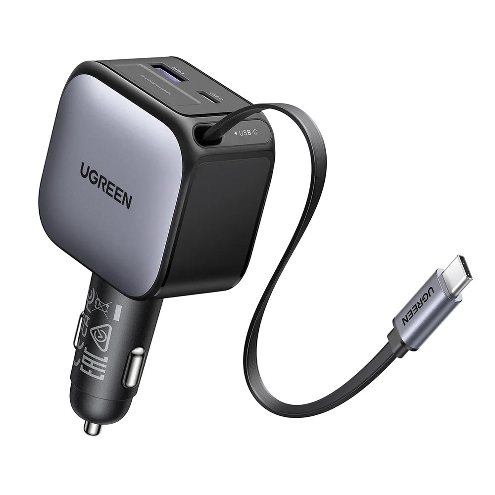 Автомобилен заряден уред с USB-C кабел UGREEN EC602, 60W, 3A, 1 x USB-A - 1 x USB-C, Сив