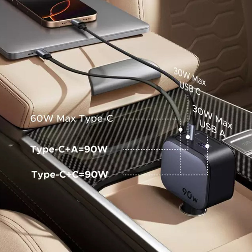 Автомобилен заряден уред с USB-C кабел UGREEN EC603, 90W, 3A, 1 x USB-A - 1 x USB-C, Сив