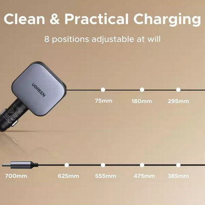 Автомобилен заряден уред с USB-C кабел UGREEN EC603, 90W, 3A, 1 x USB-A - 1 x USB-C, Сив