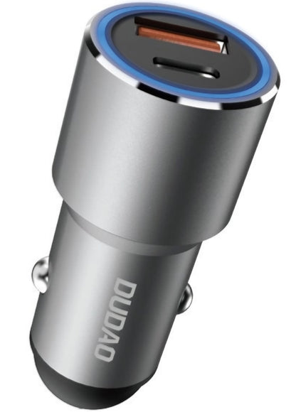 Автомобилен зарядно Dudao R4PQ NM, 22.5W, 3A, 1 x USB-A - 1 x USB-C, Сив