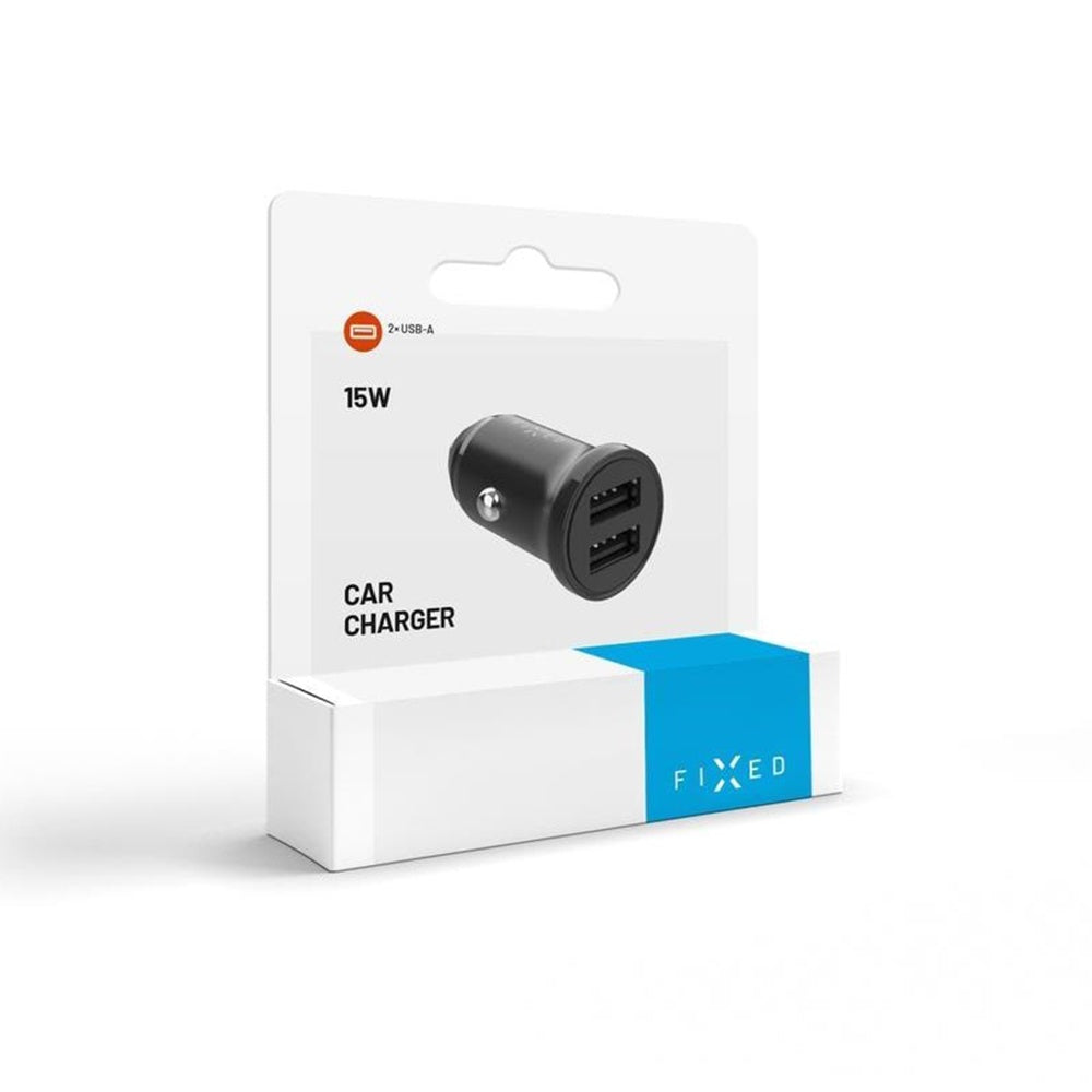 Fixed Auto Charger, 15.5W, 3A, 2 x USB-A, Black
