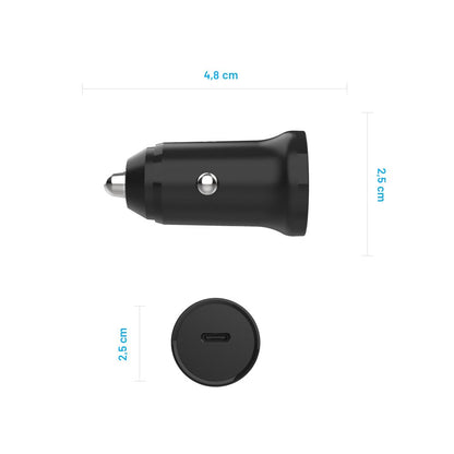 Автомобилен заряден уред Fixed, 20W, 3A, 1 x USB-C, Черен