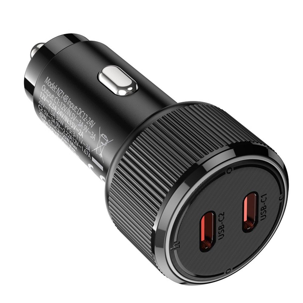 HOCO NZ14B Car Charger, 50W, 3A, 2 x USB-C, Black