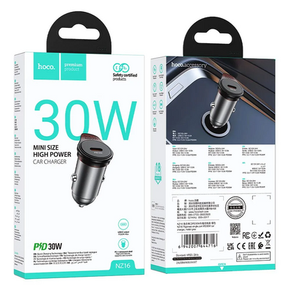 Автомобилен заряден уред HOCO NZ16, 30W, 3A, 1 x USB-C, Сив