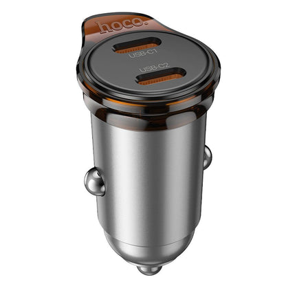 Автомобилен заряден уред HOCO NZ16B, 45W, 3A, 2 x USB-C, Сив