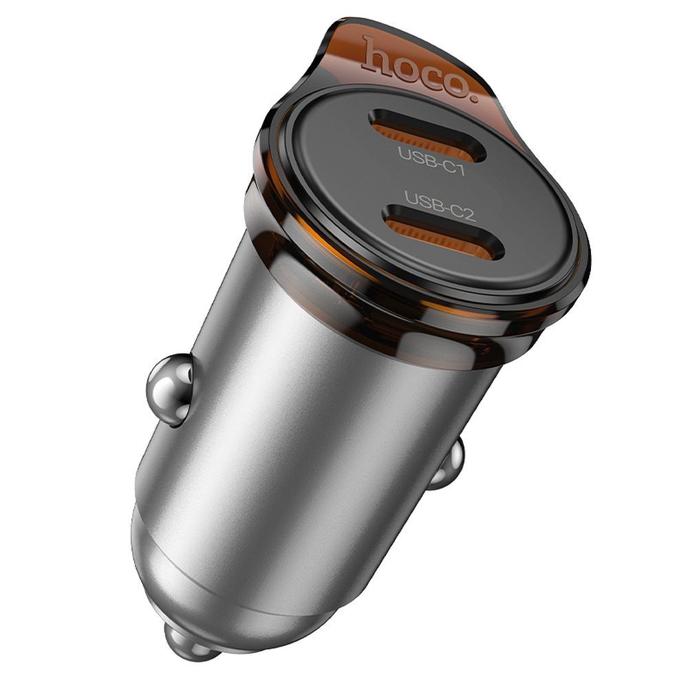 Автомобилен заряден уред HOCO NZ16B, 45W, 3A, 2 x USB-C, Сив