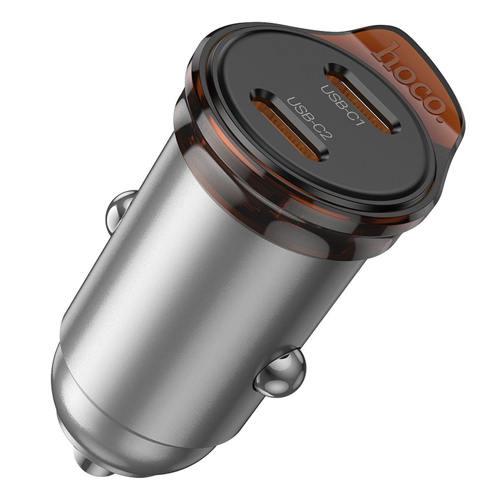 Автомобилен заряден уред HOCO NZ16B, 45W, 3A, 2 x USB-C, Сив