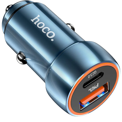 Автомобилен заряден уред HOCO Z46A, 20W, 3A, 1 x USB-A - 1 x USB-C, Син