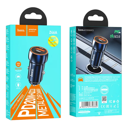 Автомобилен заряден уред HOCO Z46A, 20W, 3A, 1 x USB-A - 1 x USB-C, Син