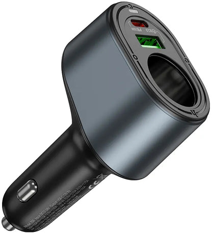 Автомобилен заряден уред HOCO Z56, 35W, 3A, 1 x USB-A - 1 x USB-C - 1 x Удължител за запалка, Черен