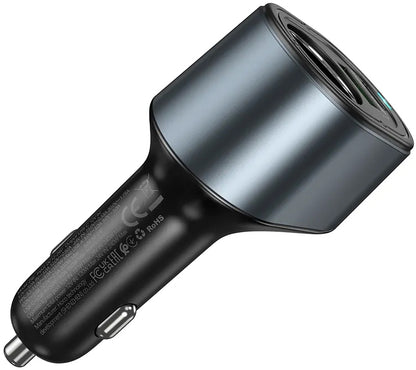Автомобилен заряден уред HOCO Z56, 35W, 3A, 1 x USB-A - 1 x USB-C - 1 x Удължител за запалка, Черен