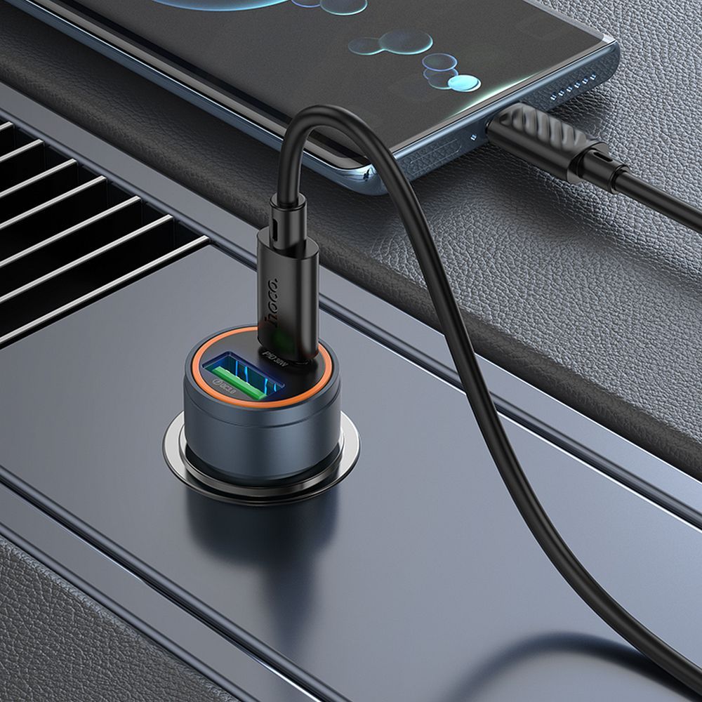 Автомобилен заряден уред HOCO Z57A, 30W, 3A, 1 x USB-A - 1 x USB-C, Сив